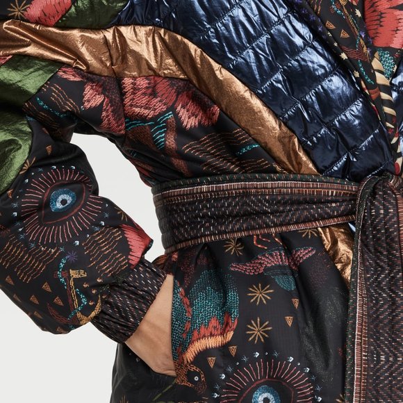 NWT Farm Rio Metallic Wild Bananas Reversible Puffer Coat M - Picture 7 of 10